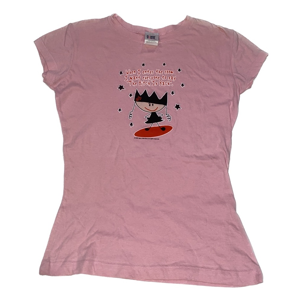 Y2K Ironic Graphic Baby Tee in Pink and Red Rare